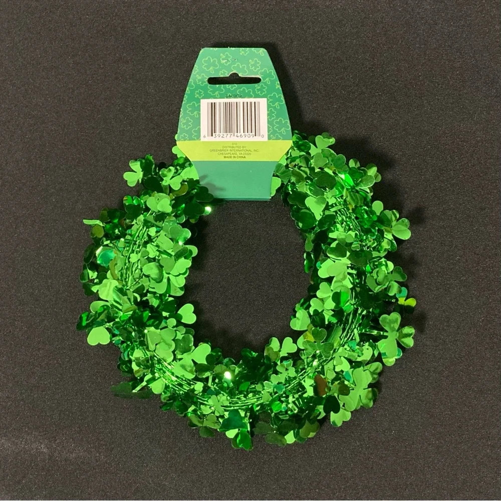 Saint Patrick’s Day Green Shamrock Clovers Reflective 25” Wire Garland
